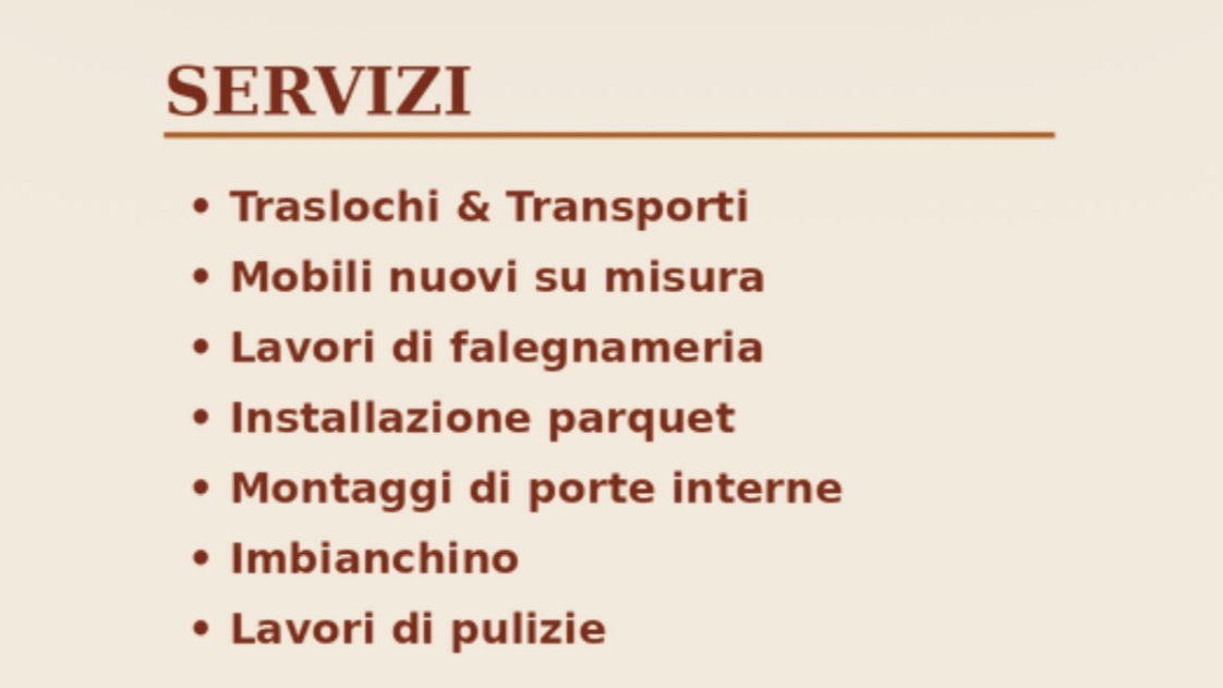 Elenco originale dei servizi di Traslochi Dupi